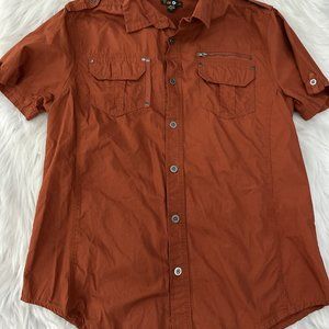 Twoce mens L short sleeve button up shirt collar utility pocket